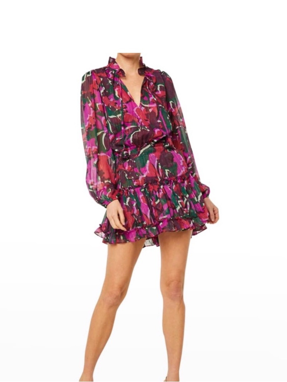 MISA Los Angeles Lorena Purple Red Pink Green Floral Smocked Print Mini Dress